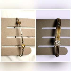 TWO Seasonal Whispers Bracelets Wire Bangles Rhinestones / Crystals. Made In USA